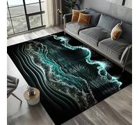 3D Ocean Wave Rug - Modern Blue Sea Art Carpet With White Foam Design, Non-Slip Washable Floor Mat For Living Room, Soft Absorbent Area Rug For Home Decor (Colour 1,160x230cm)