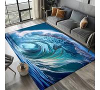 3D Ocean Wave Rug - Modern Blue Sea Art Carpet With White Foam Design, Non-Slip Washable Floor Mat For Living Room, Soft Absorbent Area Rug For Home Decor (Colour 2,100x200cm)