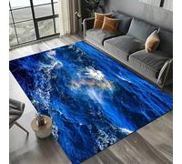 3D Ocean Wave Rug - Modern Blue Sea Art Carpet With White Foam Design, Non-Slip Washable Floor Mat For Living Room, Soft Absorbent Area Rug For Home Decor (Colour 6,50x80cm)