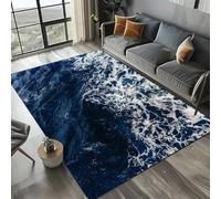 3D Ocean Wave Rug - Modern Blue Sea Art Carpet With White Foam Design, Non-Slip Washable Floor Mat For Living Room, Soft Absorbent Area Rug For Home Decor (Colour 3,120x160cm)