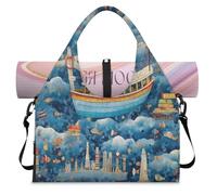 3D Oceans Theme Ship Sports Duffle Bag with Shoe Compartment Weekend Overnight Bags Tote Cabin Luggage Bag for Gym Yoga Travel