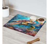 3d Oceans Turtle Submarine World Pet Feeding Mat for Cat Dog Water Bowl Food Mats Pet Feeding Mats Absorbent Nti-Slip Contain Spills Protects Floors Placemat 30.4 x 50.8 cm