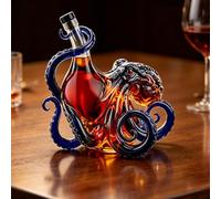 3D Octopus Wine Bottle, Artistic Glass Decanter Nautical Decor with Dark Tentacles, Borosilicate Liquid Container for Whiskey Wine Soda 350ml Ocean Themed Home Bar Decor (Black)