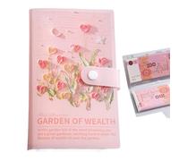 3D Oil Painting Savings Book 100 Days Cash Envelope Challenge Portable Wallet Planner Organizer Expense Payment Bill Storage Organizer with Button Closure for Kid Adult (Pink)