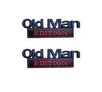 3D Old Man Edition Car Sticker, Metal Logo Emblem Sticker, Car Emblem Letters Sticker - Waterproof Automotive Exterior Accessories Sign Letter For SUV, Pickup, Truck, Motorcycle (2pc Black-red)