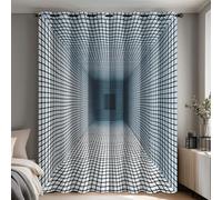 3D Optical Illusion Curtains for Bedroom Home Decor, Abstract Geometric Grid Blackout Curtains Living Room, Thermal Eyelet Window Drapes, 2 Panels 65 Drop, 29.5x65 (W x L) Q-D46