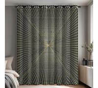 3D Optical Illusion Curtains for Bedroom Home Decor, Abstract Geometry Grid Blackout Curtains Living Room, Thermal Eyelet Window Drapes, 2 Panels 90 Drop, 90x90 (W x L) Q-D46