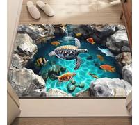 3D Optical Illusion Rug Featuring Underwater World Animals Like Crocodiles Sea Turtle Koi Fish, Soft Non-slip Rug Carpet for Living Room Bedroom Studie, Super Absorbent Bath mat, 140x200 cm, Color 1
