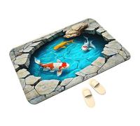 3D Optical Illusion Rug | Non-Slip Decoration with Fish Pond Funny | Optical Illusion Doormat | Birthday Halloween Holiday New Year Party Eve Entrance Living Room Bedroom D