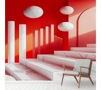 3D Optical Illusion Wall Decals, Nordic Geometry Space Wall Mural Waterproof Vinyl Murals, Nordic Architecture Stickers Peel and Stick Wallpaper for Home Office Decoration 352x250 cm
