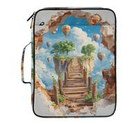 3D Optical Illusion Wooden Bridge Island File Pocket Folder 7 Pockets A4 Letter Size with Zipper Closure for Paperwork Folder with Dividers organizador