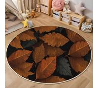 3D Orange And Black Wood Grain Leaves Carpet,Natural Plants Rug,Round Carpet Rug For Living Room Bedroom Decoration,Sofa Floor Mats Chair Mats Outdoor Doormat Kid Play Non-Slip Floor Mat,160Cm