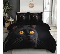 3D Orange Black Glitter Cat Bedding Set Fascinating Animals Print Microfiber Comforter Cover For Children Kids Boys Girls Bedroom Collection 3Pcs,Double 200X200Cm