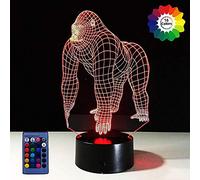 3D Orangutan Chimpanzee Night Light USB Powered Remote Control Touch Switch Decor Table Desk Lamp 7/16 Color Changing Lights LED Table Lamp Xmas Home Love Brithday Children Kids Decor Toy Gift