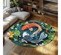 3D Origami Round Rug 240cm Machine Washable Non Slip Koi Fish Circular Rugs Geometric Folded Petal Modern Art Lucky Foldable Carpet Large Low Pile Throw Thin Mat for Sunroom Playroom Studio Home