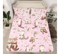 3D Otter Super King Fitted Sheet Children Printed Bed Sheets 30 cm Deep Fitted Sheets Soft Microfiber Bedding 180x200 cm with 2 Pillowcases for kids and aldults C.L721