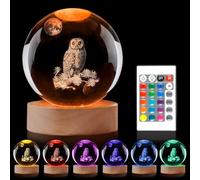 3D Owl Crystal Ball Night Light- Crystal Ball Night Light with Remote Control LED Lamp Moon Ball Christmas Kids Gift Collectibles Snow Globes Gift Glass Sphere Home Decor, Tabletop, Birthday Gift
