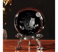 3D Owl Crystal Ball with Stand Paperweights Healing Ball, Owl Gifts for Men Women Family, Owls Decor for Room Office, Paperweight Art Glass Decorative, for Christmas Birthday (60mm)