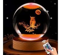 3D Owl Figurine Crystal Ball Lamp with Remote Control - 3.15in Decor for Bedroom, Birthday Christmas Gifts for Women, Kids, Girls, Boys