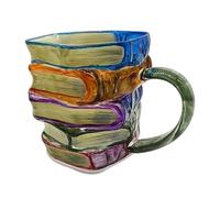 3D Painted Book Mug Glass, Funny Novelty Coffee Cup Reading, Creative 3D Books Stack Shaped Cup, Charming Colorful Literature Themed Designs Mug for Teachers Literary Lovers Friends Gift