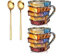 3D Painted Books Coffee Mug - Unique Novelty Book Stack Cup for Literature Lovers - Creative Gift Set for Readers, Bookworms, and Dads - 2PCS Coffee Mugs