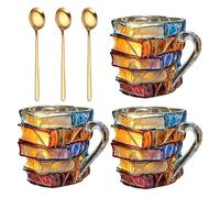 3D Painted Books Coffee Mug - Unique Novelty Book Stack Cup for Literature Lovers - Creative Gift Set for Readers, Bookworms, and Dads - 2PCS Coffee Mugs