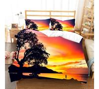 3D Palm Tree Super King Duvet Cover Sets Sunset Scenery Bedding Set Soft Microfiber Quilt Covers 260x220 cm with Zipper Closure and 2 Pillowcases 50x75 cm for Adults d1818