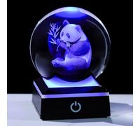 3D Panda Crystal Ball with Color-Changing LED Base - Laser Engraved Panda Gift for Women Men Kids, Decorative Night Light Paperweight for Desk/Bedroom - 3.15inch