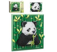 3D Panda Mural Building Blocks Set, Animal Wall Art Micro Mini Blocks Set Framed Nature Mammal Model Kit, Creative Desktop Decor & Wall Hanging Display Gift for Adults