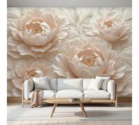 3D Panoramic Custom 3D Peony Texture Relief Wallpaper Murals, Elegant Floral Theme Non-Woven Wall Murals, Beige Pink Modern Living Room Kitchen Dining Room Bedroom Wallpaper 200X140Cm (W X H)