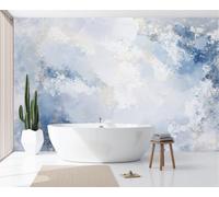 3D Panoramic Custom Abstract Graffiti Wallpaper Murals, Grunge Rock Oil Painting Non-Woven Wall Murals, Blue And White Modern Living Room Kitchen Dining Room Bedroom Wallpaper 300X210Cm (W X H)