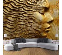 3D Panoramic Custom Antique-Style Beauty Profile Wallpaper Murals, 3D Retro Texture Embossing Non-Woven Wall Murals, Gold Modern Living Room Kitchen Dining Room Bedroom Wallpaper 400X280Cm (W X H)