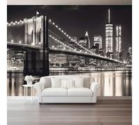 3D Panoramic Custom Black White Wallpaper Mural, Modern Architecture Bridge Lighting Non-Woven Wall Murals, Modern Living Room Kitchen Dining Room Bedroom Wall Mural Wallpaper 300 x 210 cm (W x H)