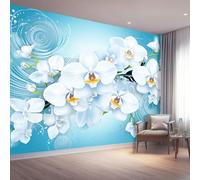 3D Panoramic Custom Blue White Wallpaper Murals, Closeup Orchid Lines Non-Woven Wall Murals, Modern Living Room Kitchen Dining Room Bedroom Wall Mural Wallpaper 200 x 140 cm (W x H)