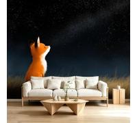 3D Panoramic Custom Cartoon Wallpaper Mural 500 x 280 cm, Night Sky Starry Sky Animal Fox Poster Wall Mural Non-Woven Photo Wallpaper, Living Room Bedroom Kids Room TV Background Wall Decor