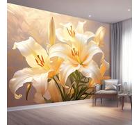 3D Panoramic Custom Colorful Wallpaper, Geometric Abstract Elegant Lilies Print Design, 300 x 210 cm (W x H) Premium Non-Woven Art Print Wallpaper for Living Room - Home Bedroom Kitchen Decoration