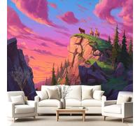 3D Panoramic Custom Colorful Wallpaper Murals, Animation, Landscape, Romantic Non-Woven Wall Murals Rock, Brown Bear, Goat,Living Room Kitchen Dining Room Bedroom 300 x 210 cm