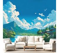 3D Panoramic Custom Colorful Wallpaper Murals, Anime, Healing, Landscape Non-Woven Wall Murals River, Clouds,Living Room Kitchen Dining Room Bedroom 400 x 280 cm