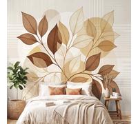 3D Panoramic Custom Colorful Wallpaper Murals Botanical Minimalist Nordic Non-Woven Wall Murals Beige LeavesLiving Room Kitchen Dining Room Bedroom 300 x 210 cm