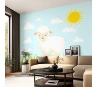 3D Panoramic Custom Colorful Wallpaper Murals, Cartoon, Animal, Sketch Style Non-Woven Wall Murals Sheep, Sun, Clouds,Living Room Kitchen Dining Room Bedroom 315 x 215 cm