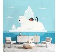 3D Panoramic Custom Colorful Wallpaper Murals, Cartoon, Dreamy, Cute Non-Woven Wall Murals Polar Bear, Penguin,Living Room Kitchen Dining Room Bedroom 350 x 256 cm