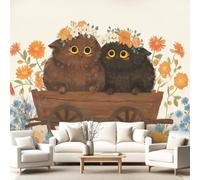 3D Panoramic Custom Colorful Wallpaper Murals, Cartoon, Illustrated, Animal Non-Woven Wall Murals Cat, Daisy, Floral,Living Room Kitchen Dining Room Bedroom 315 x 215 cm
