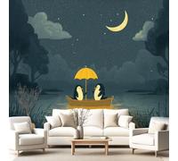 3D Panoramic Custom Colorful Wallpaper Murals, Dreamy Fairy Tale Cartoon Non-Woven Wall Murals Penguin Animal Moon,Living Room Kitchen Dining Room Bedroom 315 x 215 cm