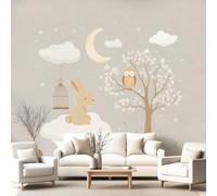 3D Panoramic Custom Colorful Wallpaper Murals, Dreamy Fairy Tale Illustrated Non-Woven Wall Murals Rabbit Owl Tree,Living Room Kitchen Dining Room Bedroom 400 x 280 cm