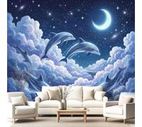 3D Panoramic Custom Colorful Wallpaper Murals Fantasy Dreamy Sweet Non-Woven Wall Murals Dolphin Moon cloudsLiving Room Kitchen Dining Room Bedroom 315 x 215 cm