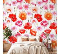 3D Panoramic Custom Colorful Wallpaper Murals, Farmhouse Cosy Non-Woven Wall Murals Pink Floral,Living Room Kitchen Dining Room Bedroom 350 x 256 cm