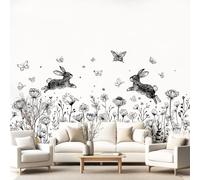 3D Panoramic Custom Colorful Wallpaper Murals, Fresh, Countryside, Black and White Non-Woven Wall Murals Rabbit, Floral,Living Room Kitchen Dining Room Bedroom 300 x 210 cm