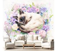 3D Panoramic Custom Colorful Wallpaper Murals, Fresh Sweet Animal Non-Woven Wall Murals Cat Floral,Living Room Kitchen Dining Room Bedroom 315 x 215 cm