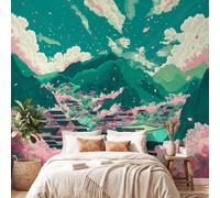 3D Panoramic Custom Colorful Wallpaper Murals, Japanese Anime Landscape Non-Woven Wall Murals Pink Floral House,Living Room Kitchen Dining Room Bedroom 350 x 256 cm