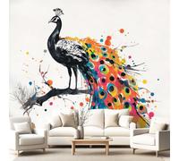 3D Panoramic Custom Colorful Wallpaper Murals, Luxury Elegant Animal Non-Woven Wall Murals Peacock,Living Room Kitchen Dining Room Bedroom 400 x 280 cm